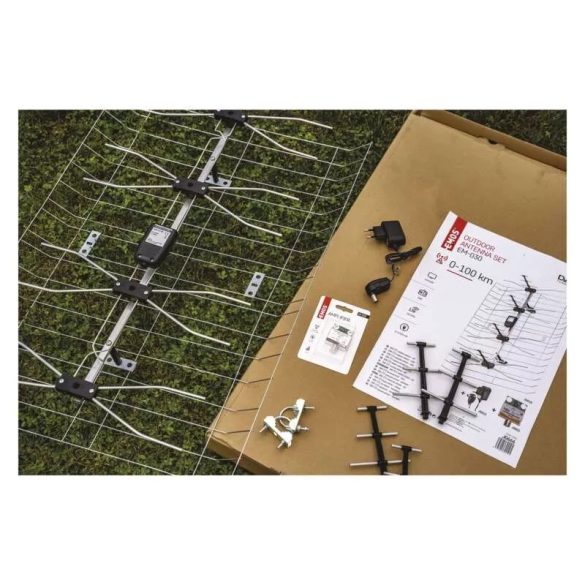 Kültéri antenna EM-030, 0–100 km, DVB-T2, DAB, LTE/4G szűrő J0666