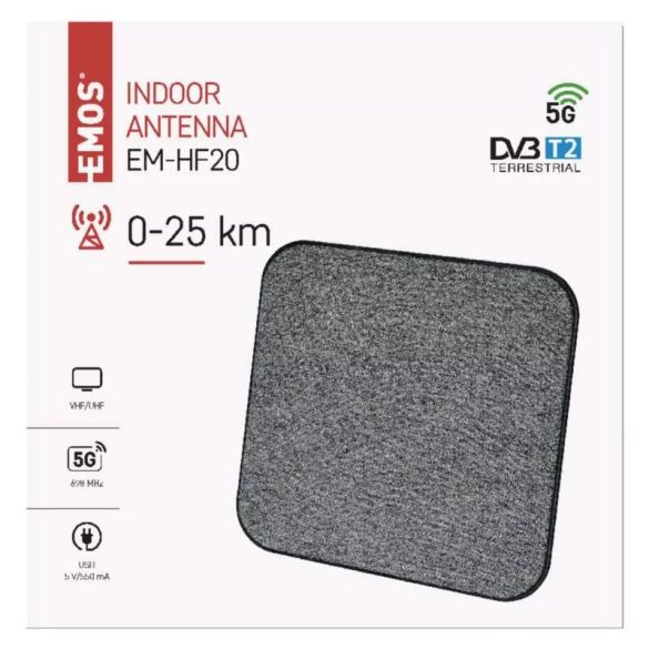 Szobaantenna EM-HF20, 0–25 km, DVB-T2, DAB, LTE/4G/5G szűrő J0688