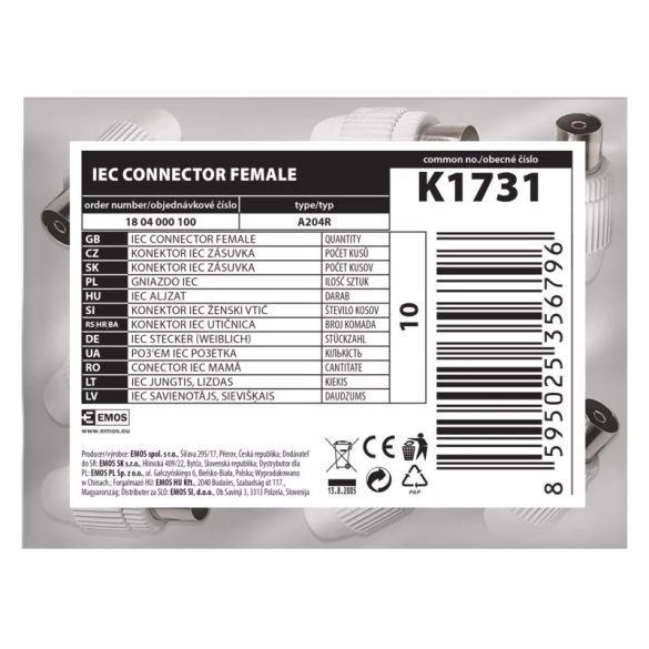EMOS IEC csatlakozó A204R 10db/bliszter K1731
