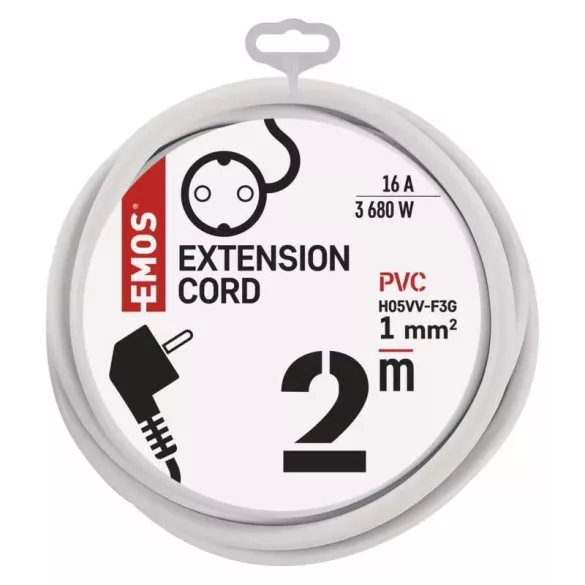 EMOS Hosszabbító 1 aljzat 2m fehér SCHUKO P0122