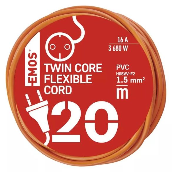 Hosszabbító 20 m / 1 aljzat / narancssárga / PVC / 230 V / 1,5 mm2 P01320R