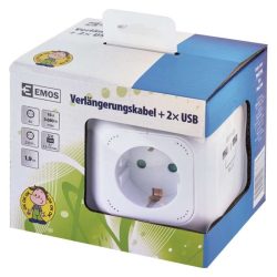   EMOS ELOSZTÓ (HOSSZABBÍTÓ) KOCKA 4 ALJZAT,2 USB 1,9m vez.P04219GU