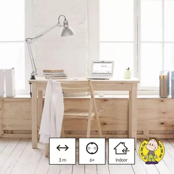 EMOS hosszabbító 3 m / 6 aljzat / fehér / PVC / 1,5 mm2 P0623R