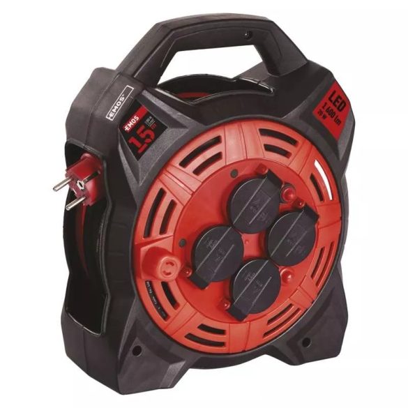EMOS Gumi Kábeldob LED-es világítással 4 aljzat, 15m, 1,5 mm2, P08215