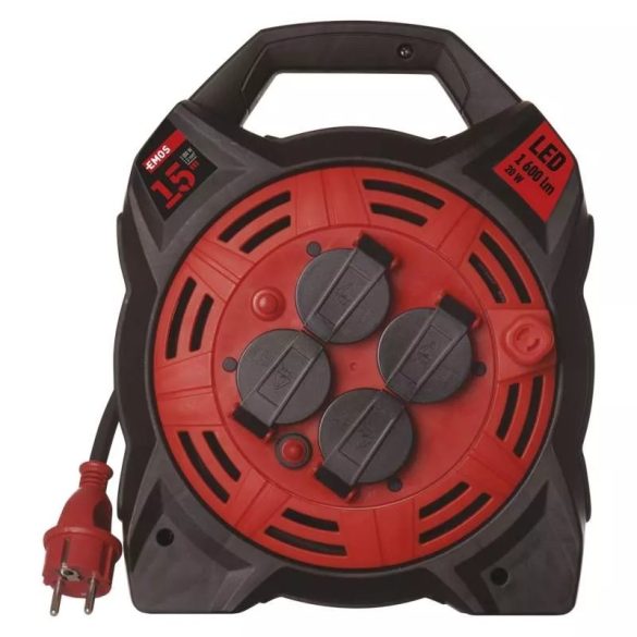 EMOS Gumi Kábeldob LED-es világítással 4 aljzat, 15m, 1,5 mm2, P08215