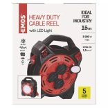 EMOS Gumi Kábeldob LED-es világítással 4 aljzat, 15m, 1,5 mm2, P08215