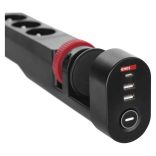 EMOS elosztó 3 aljzat 1,5m kapcsoló/asztalra szerelhető/USB/fekete/PVC P1321PD