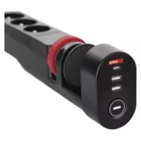 EMOS elosztó 3 aljzat 1,5m kapcsoló/asztalra szerelhető/USB/fekete/PVC P1321PD