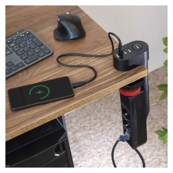 EMOS elosztó 3 aljzat 1,5m kapcsoló/asztalra szerelhető/USB/fekete/PVC P1321PD