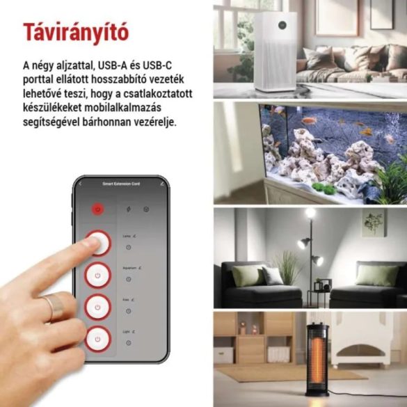 GoSmart hosszabbító 2m/4 aljzat kapcsolóval/USB/ fehér-fekete/ PVC 1,5mm