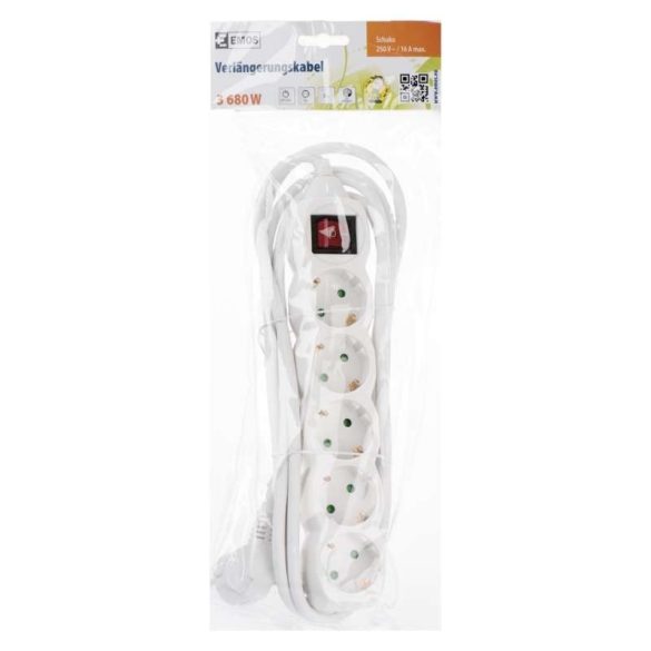 EMOS ELOSZTÓ (HOSSZABBÍTÓ) 5 ALJZAT 3m 1,5mm2 KAPCSOLHATÓ P1523R