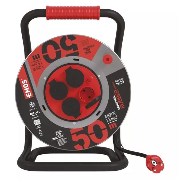 EMOS Fém Kábeldob Gumi 4 aljzat, 50m, 1,5 mm2, P19223