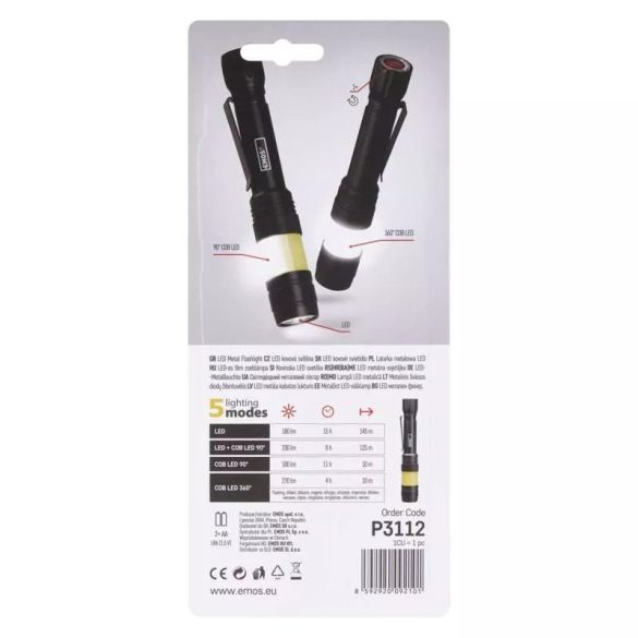 EMOS COB LED fém zseblámpa, 2xAAA, 180lm, IP44 P3112