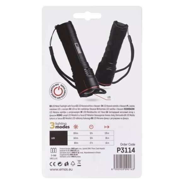 EMOS LED ZSEBLÁMPA, 330 lm, 3× AAA, FÓKUSSZAL P3114