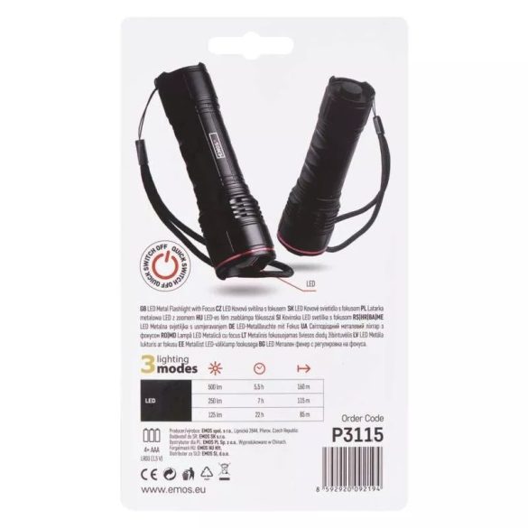 EMOS LED ZSEBLÁMPA, 500 lm, 4× AAA, FÓKUSSZAL P3115