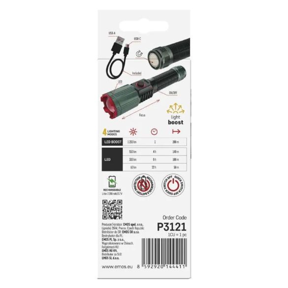 EMOS AKKUMULÁTOROS LED FÉM LÁMPA 1200lm,2200mAh P3121