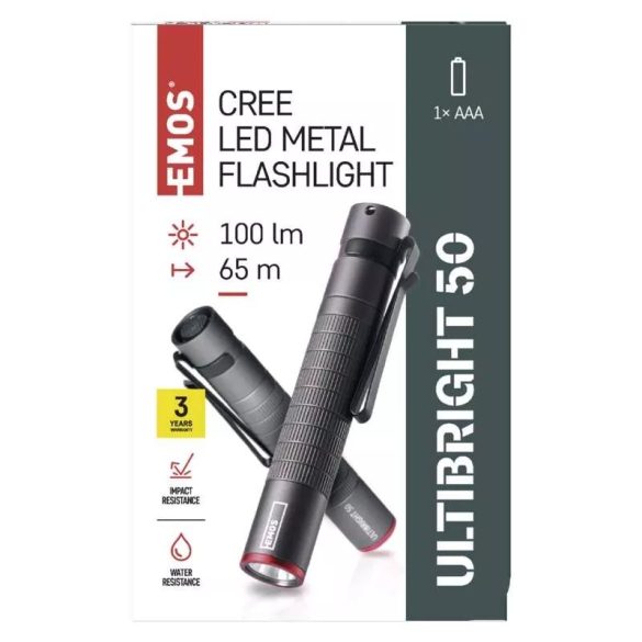 EMOS FÉM CREE LED ZSEBLÁMPA ULTIBRIGHT 50, 100lm, 1xAAA P3150