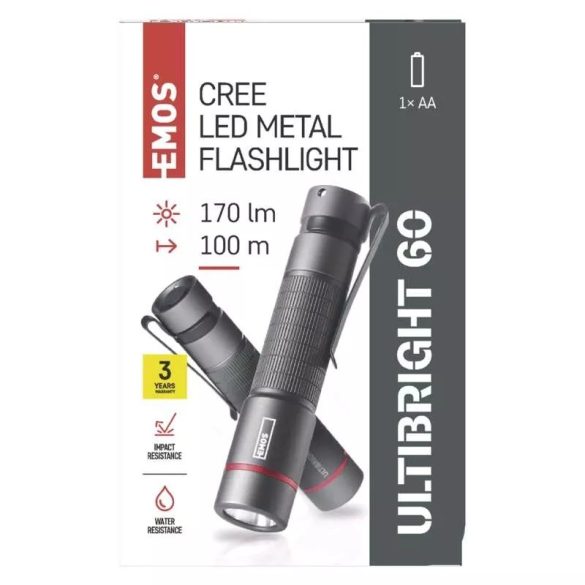 EMOS FÉM CREE LED ZSEBLÁMPA ULTIBRIGHT 60, 170lm, 1xAA