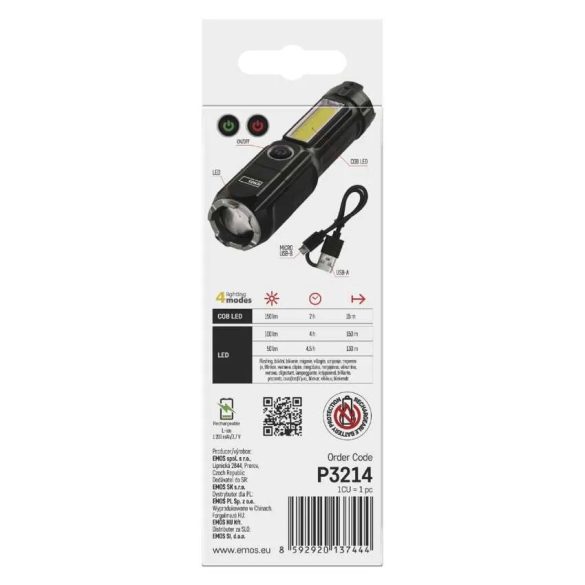 EMOS P3214 LED ZSEBLÁMPA TÖLTHETŐ 150 lM 1200MAH