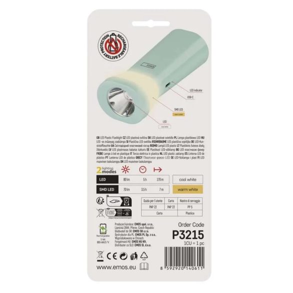 EMOS P3215 LED+SMD LED RECH. ZSEBLÁMPA 80 LM 800 MAH
