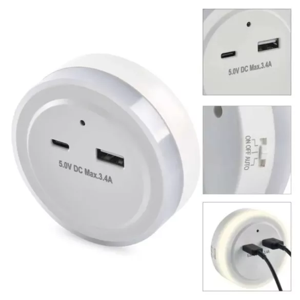 ÉJSZAKAI VILÁGÍTÁS  WW 230V / 0,3W; USB C+A