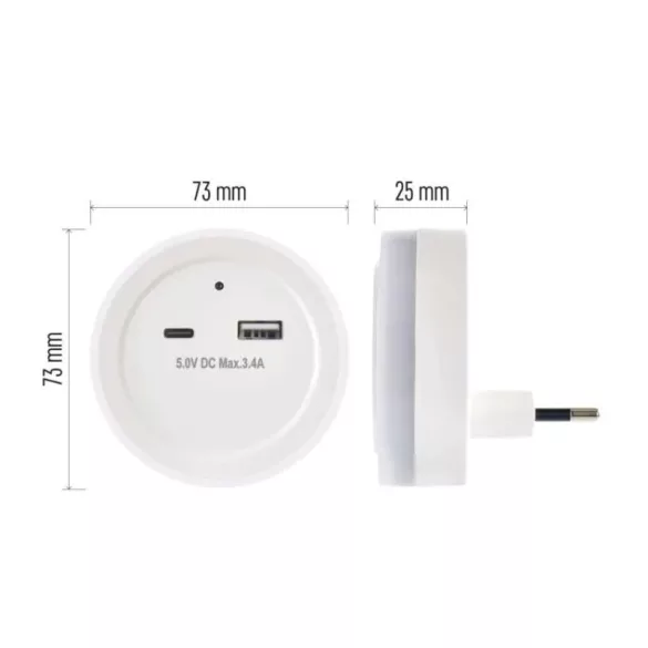 ÉJSZAKAI VILÁGÍTÁS  WW 230V / 0,3W; USB C+A