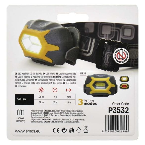 EMOS FEJLÁMPA 1 COB LED 3W 3xAAA P3532