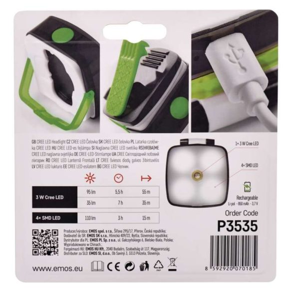EMOS FEJLÁMPA 1 CREE LED 3W TÖLTHETŐ P3535