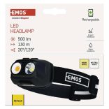 EMOS COB LED Fejlámpa tölthető P3542, 500lm, 130m, Li-pol 1200mAh