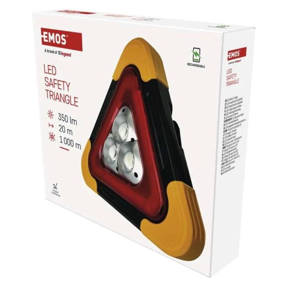 EMOS P4010 LED figyelmeztető háromszög, tölthető, COB LED + piros LED