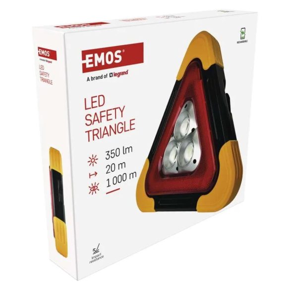EMOS P4010 LED figyelmeztető háromszög, tölthető, COB LED + piros LED