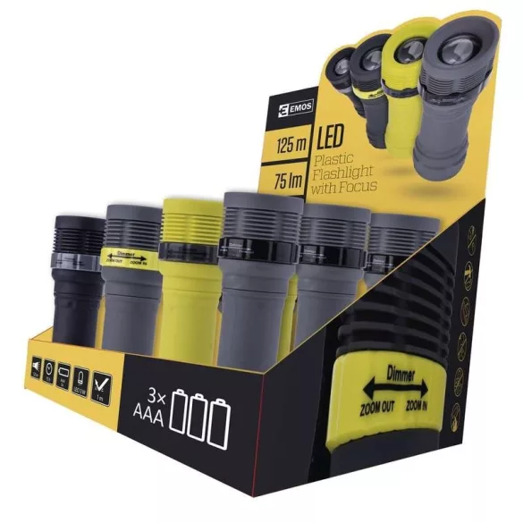 EMOS ZSEBLÁMPA 3W LED FÓKUSZÁLHATÓ 3x AAA, BOX P4703