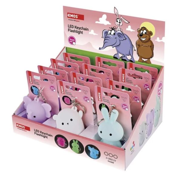 LED SZILIKON KULCSTARTÓ - elefánt, nyuszi, maci figurákkal