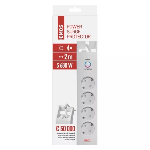 EMOS Túlfeszültség védő 4aljzat 2m 900J SCHUKO P54212