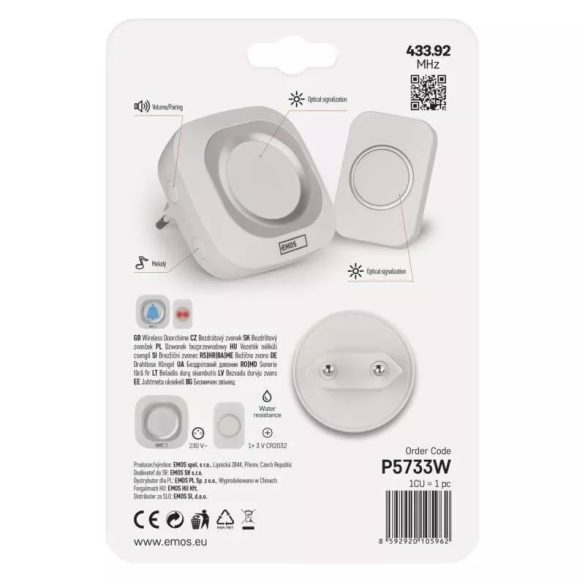 EMOS Vezeték nélküli csengő P5733W