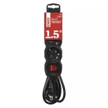 Hosszabbító 1,5 m / 3 aljzat / kapcsolós / fekete / PVC / 1,5 mm2 PC1321R