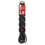 Hosszabbító 1,5 m / 4 aljzat / kapcsolós / fekete / PVC / 1,5 mm2 PC1421R