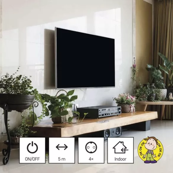 EMOS ELOSZTÓ (HOSSZABBÍTÓ) 4 ALJZAT 5m, 1,5 mm2 KAPCSOLHATÓ fekete PC1425R
