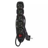 Hosszabbító 1,5 m / 5 aljzat / kapcsolós / fekete / PVC / 1,5 mm2 PC1521R