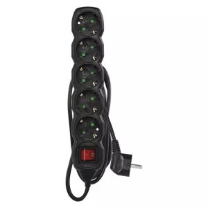 Hosszabbító 1,5 m / 5 aljzat / kapcsolós / fekete / PVC / 1,5 mm2 PC1521R