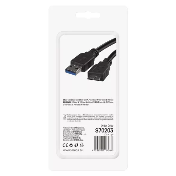 EMOS USB kábel 3.0 A csatlakozó – micro B csatlakozó 1m S70203