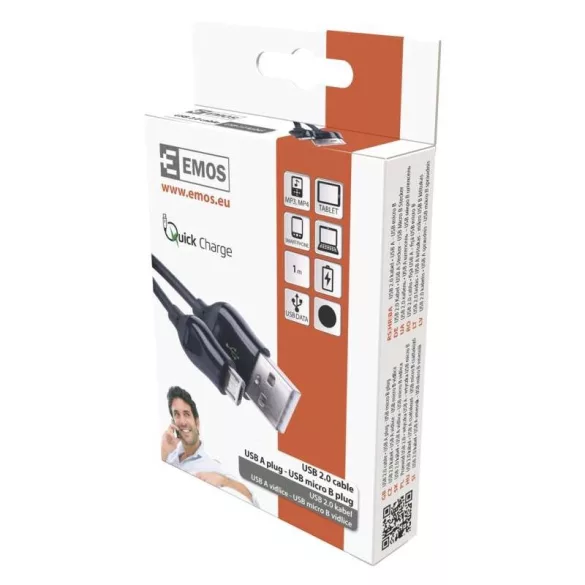 EMOS USB KÁBEL 2.0 A DUGÓ - MICRO B DUGÓ 1M FEKETE QCH SM7004B