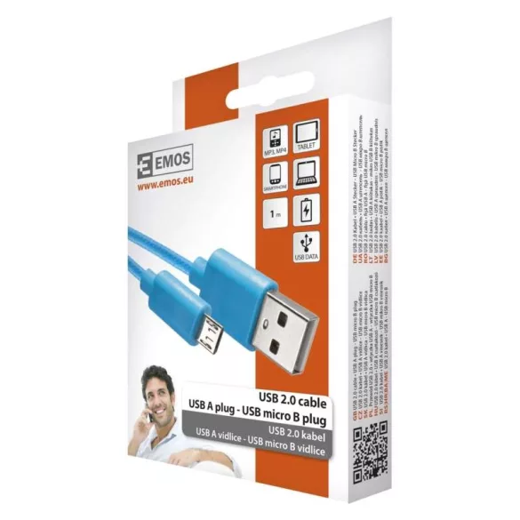 EMOS USB KÁBEL 2.0 A dugó - micro B KÉK 1m SM7006B