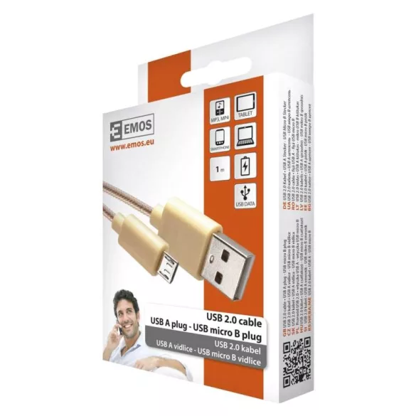 EMOS USB KÁBEL 2.0 A dugó - micro B ARANY 1m SM7006Y