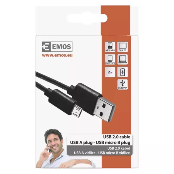 EMOS USB kábel 2.0 A - micro B csatlakozó 2m SM7008BL