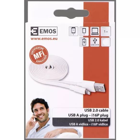 EMOS USB KÁBEL 2.0 A DUGÓ - i16P DUGÓ 1M FEHÉR SM7013W