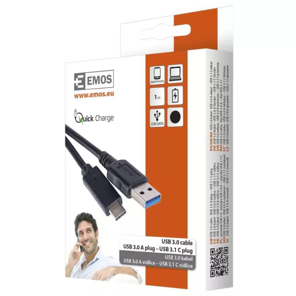 EMOS USB KÁBEL 3.0 A DUGÓ - 3.1 C DUGÓ 1M FEKETE SM7021BL
