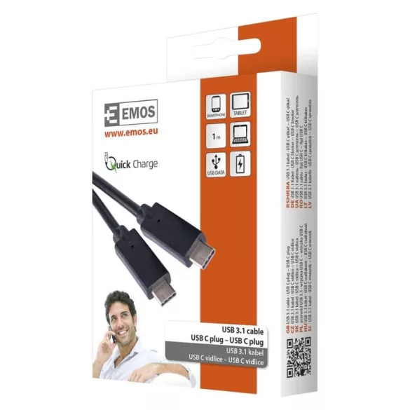 EMOS USB KÁBEL 3.1 C DUGÓ - 3.1 C DUGÓ 1M FEKETE SM7022BL