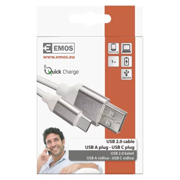 EMOS USB KÁBEL 2.0 A DUGÓ - C DUGÓ 1M FEHÉR SM7025W