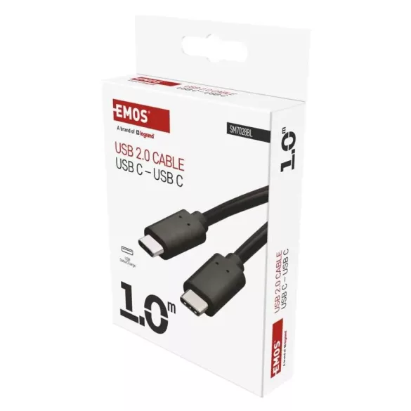 EMOS töltő- és adatkábel 2.0 USB-C / USB-C, 1 m, fekete SM7028BL